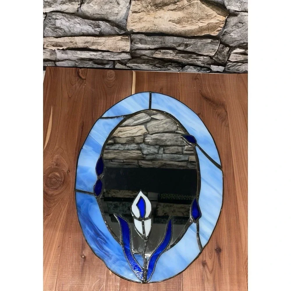 Vintage Stained Glass Oval Mirror